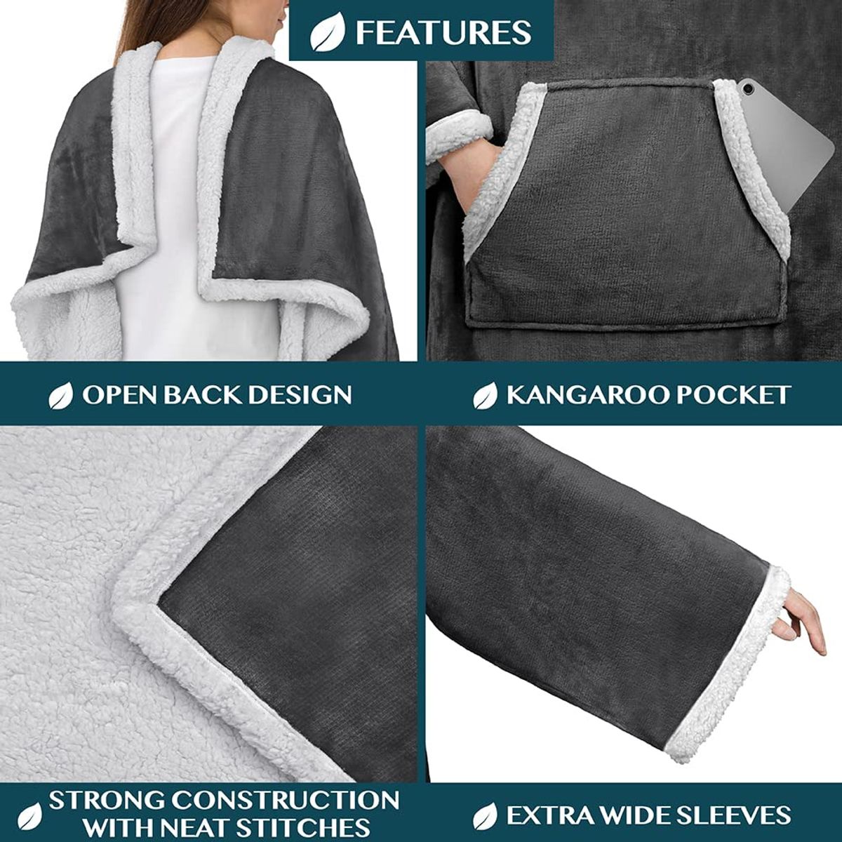 EVERSO - Manta Cobija Cobertor Con Mangas Y Bolsillo Ligera Para Tv.