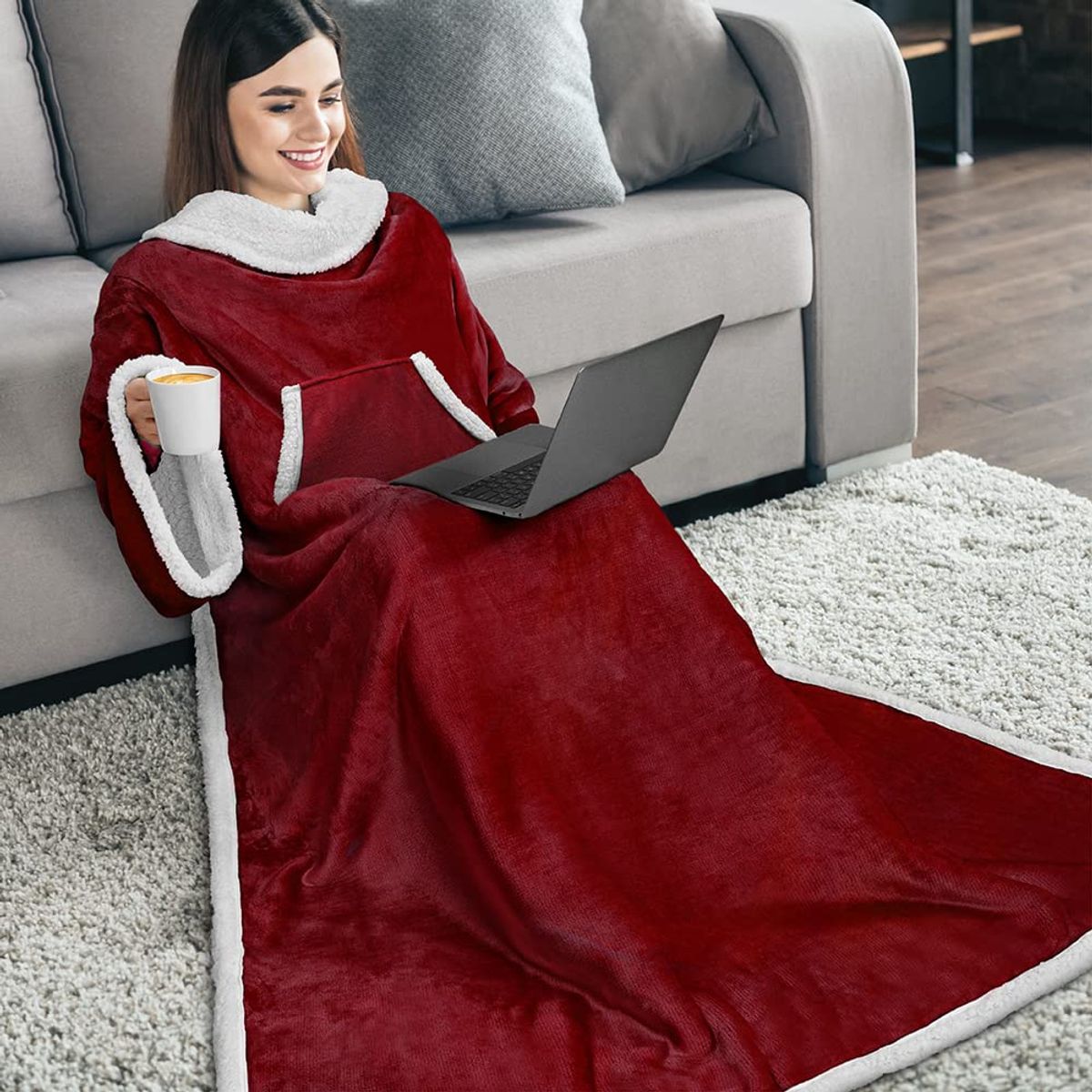 EVERSO - Manta Cobija Cobertor Con Mangas Y Bolsillo Ligera Para Tv.