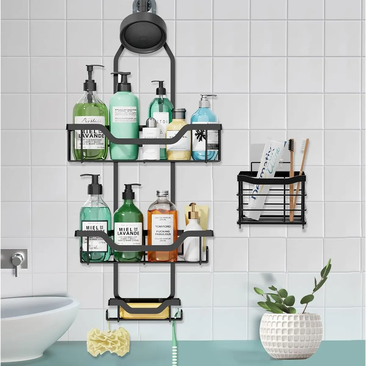 YOMYM - Organizador Ducha Accesorios Para Baño Estante Malla Toalleros
