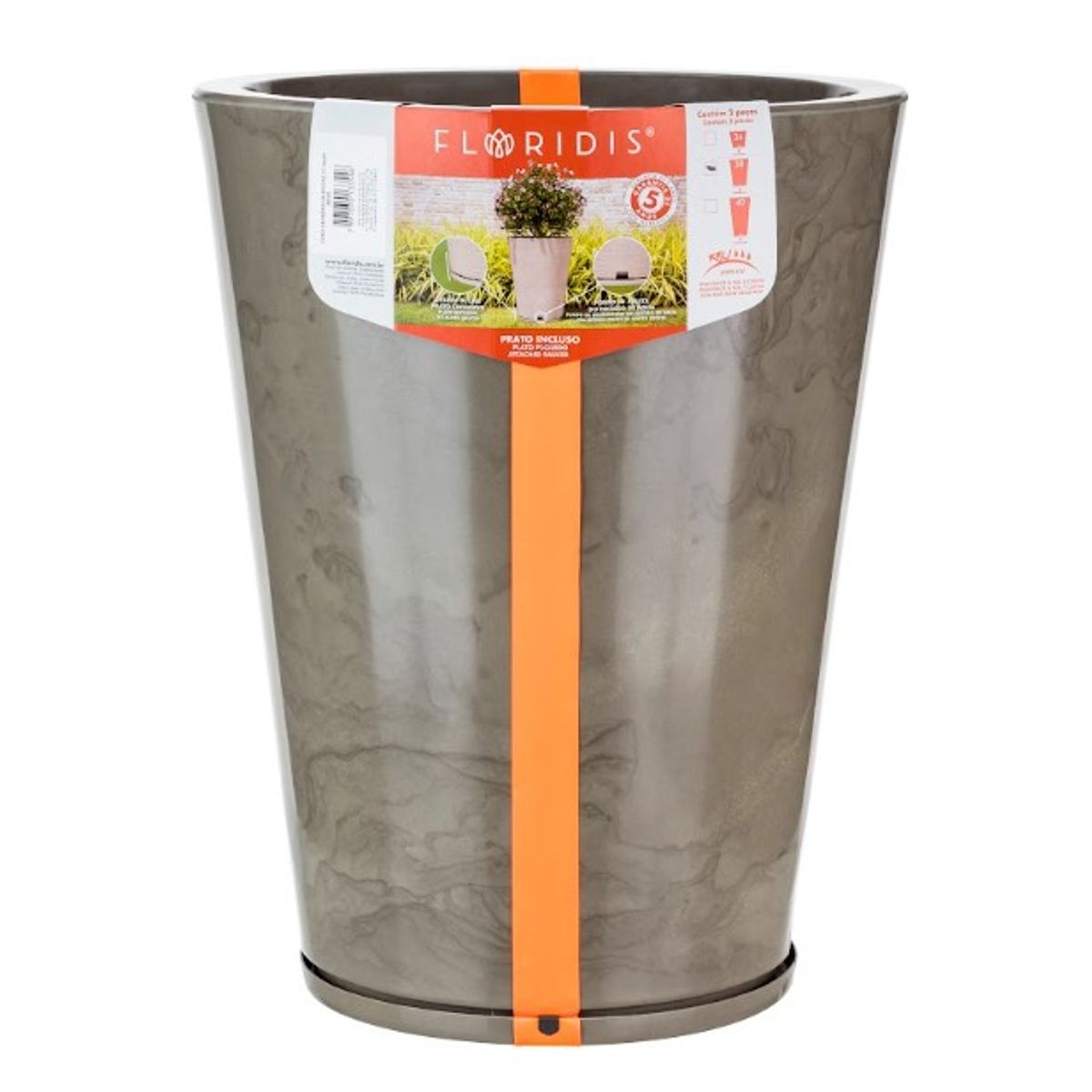 FLORIDIS - MACETERO FLORIDIS BEIGE EFECTO MARMOL GENEBRA 57CM ALTO CON PLATO