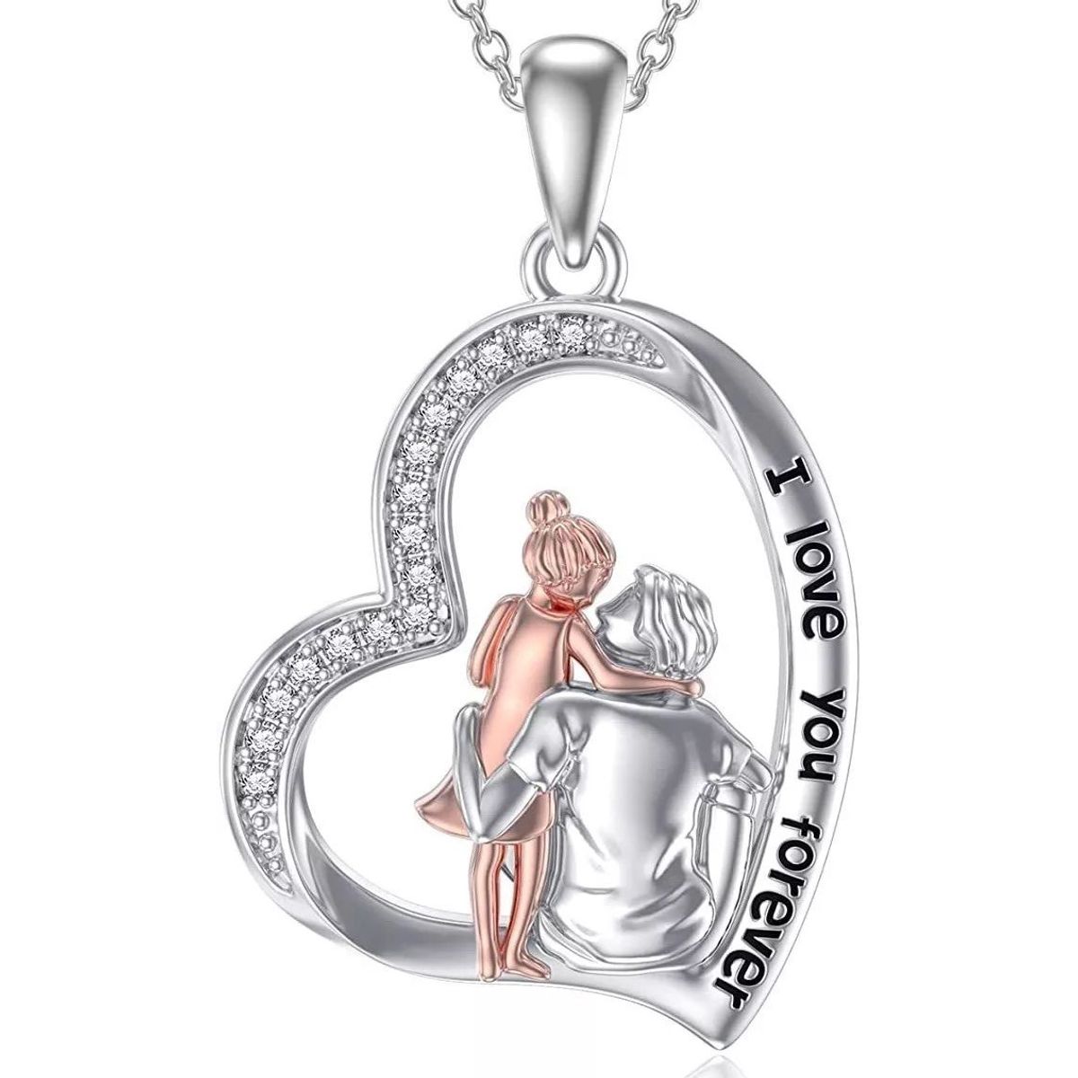 KUANGYE - Collar Corazon Papa Y Hija Bañado en plata Regalo Mujer Joyas
