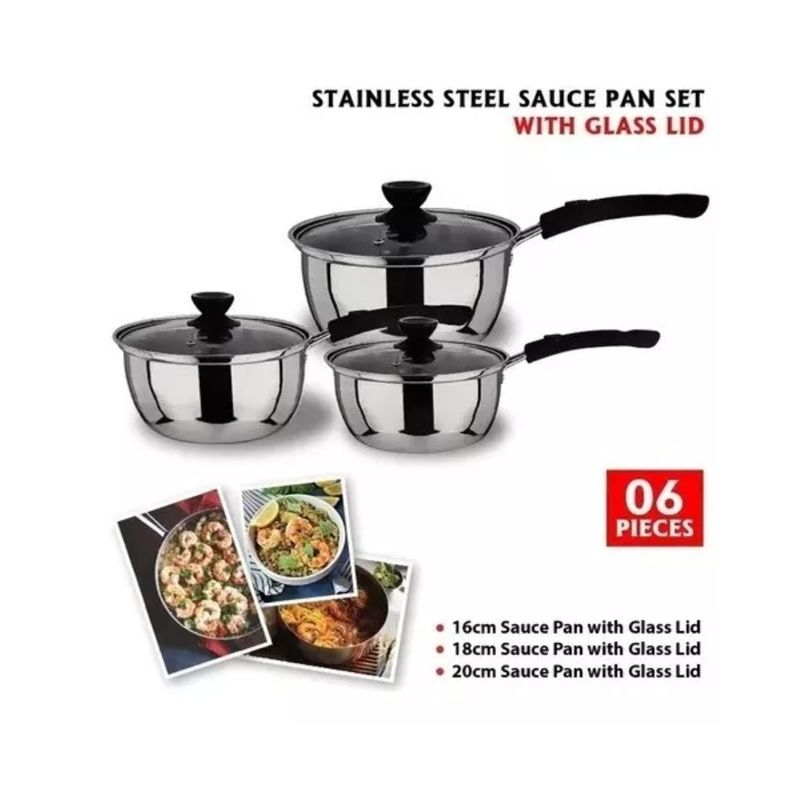 GENERICO - Set De Ollas 6 Piezas Bateria De Cocina Ollas + Tapa Vidrio
