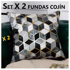 COMPRAPO - Set X 2 Fundas para Cojín Aterciopelado Negro y Dorado 45x45 Cm.