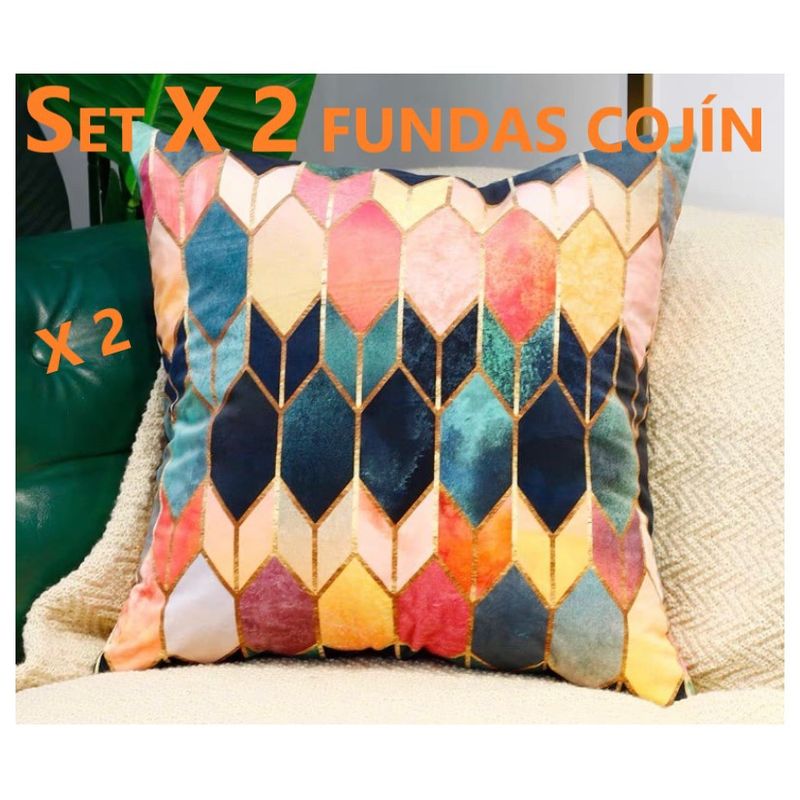 COMPRAPO - Set X 2 Fundas para Cojín Aterciopelado Dorado Multicolor 45x45 Cm.