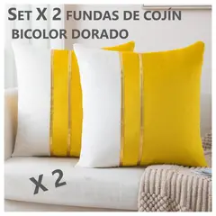 COMPRAPO - Set X 2 Fundas para Cojín Bicolor Dorado Mostaza 45x45 Cm.