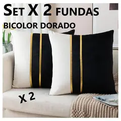 COMPRAPO - Set X 2 Fundas para Cojín Bicolor Negro Dorado 45x45 Cm.