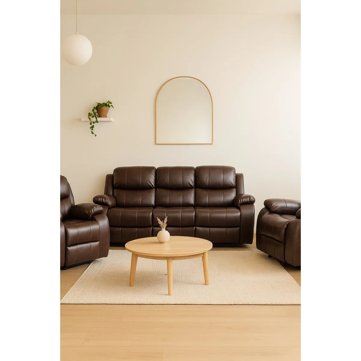 SWEET HOGAR - Living Sofá 3 Cuerpos Reclinable color brown dark + 2 Bergers
