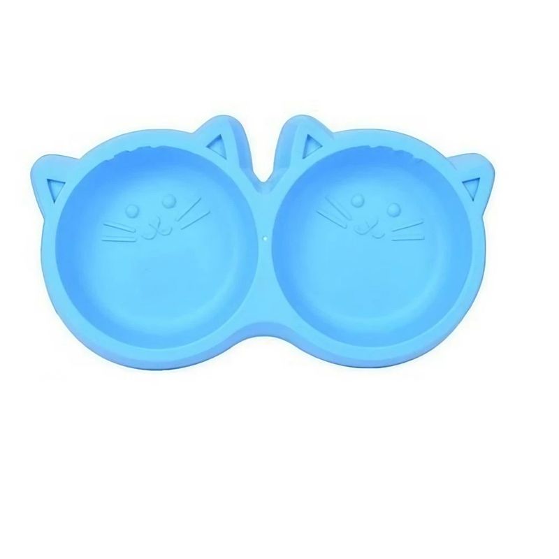 GENERICO - Plato Doble en Forma de Gato Mascota Azul