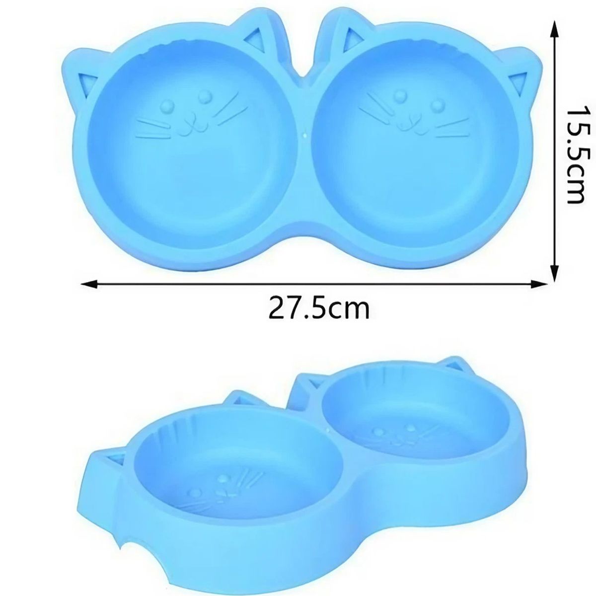 GENERICO - Plato Doble en Forma de Gato Mascota Azul