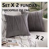 Set X 2 Fundas para Cojín Terciopelo Zig Zag Gris 45x45 Cm.