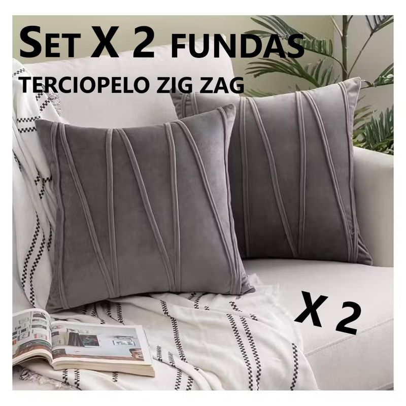 COMPRAPO - Set X 2 Fundas para Cojín Terciopelo Zig Zag Gris 45x45 Cm.