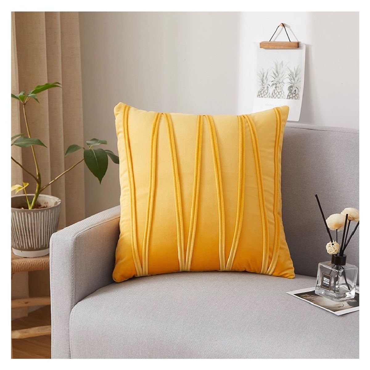 COMPRAPO - Set X 2 Fundas para Cojín Terciopelo Zig Zag Mostaza 45x45 Cm.