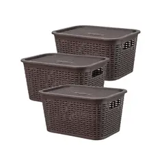 REYPLAST - Caja Organizadora Ratán 6 Lt. / Pack 3 Color Marrón Oscuro