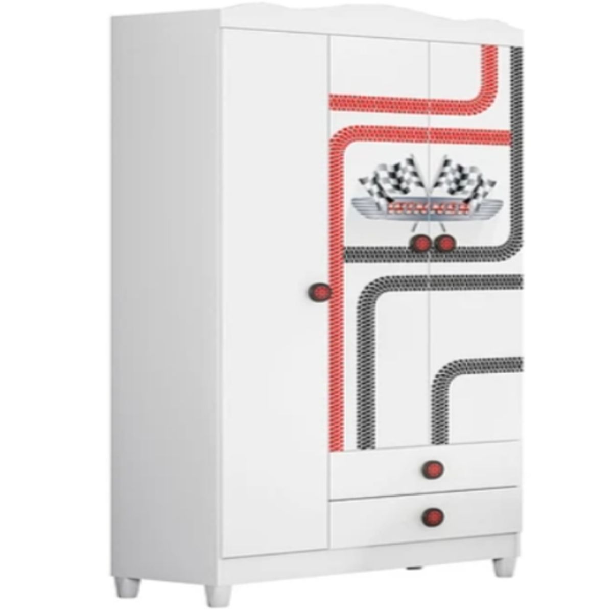 KIDSCOOL - Closet Infantil 3 Puertas Fast Car Blanco Rojo