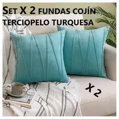 COMPRAPO - Set X 2 Fundas para Cojín Terciopelo Zig Zag Turquesa 45x45 Cm.