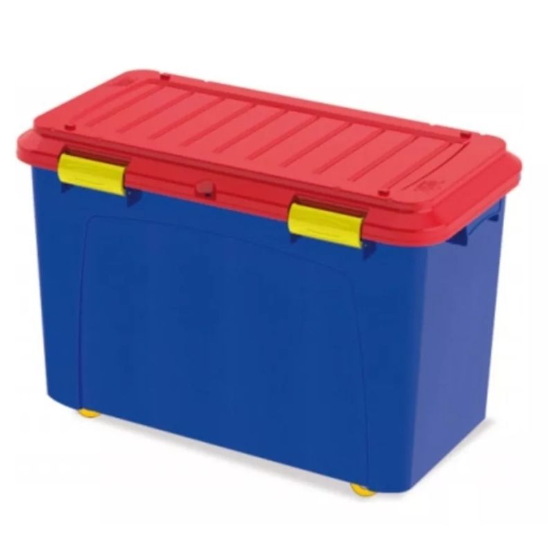 REYPLAST - Baul Caja Almacenamiento Organizadora  90l Ruedas Azul Roja