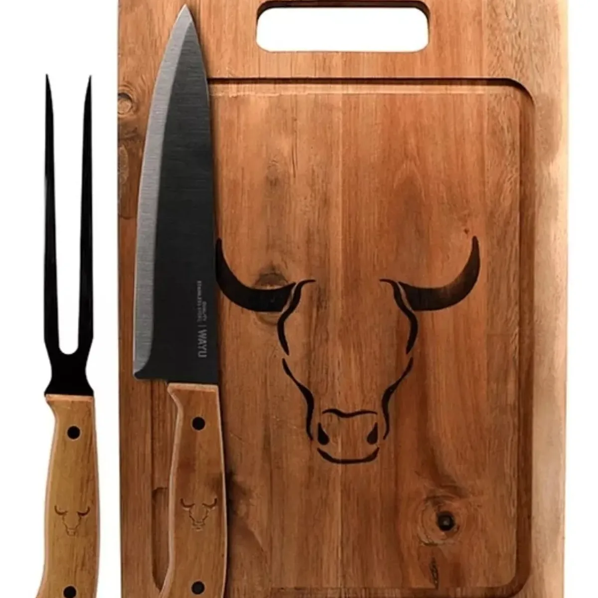 WAYU - Set Parrillero Tabla + Cuchillo Y Pincho Wayu Asado Parrilla