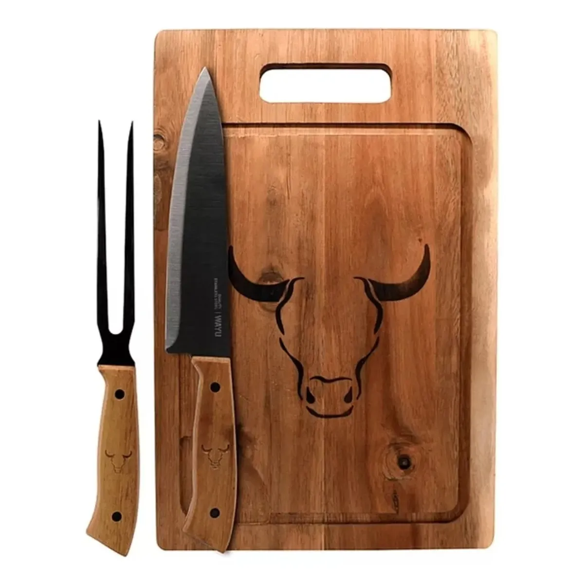 WAYU - Set Parrillero Tabla + Cuchillo Y Pincho Wayu Asado Parrilla