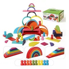 GENERICO - Arcoiris Montessori 4 En 1 Madera Colores Formas Y Figuras.