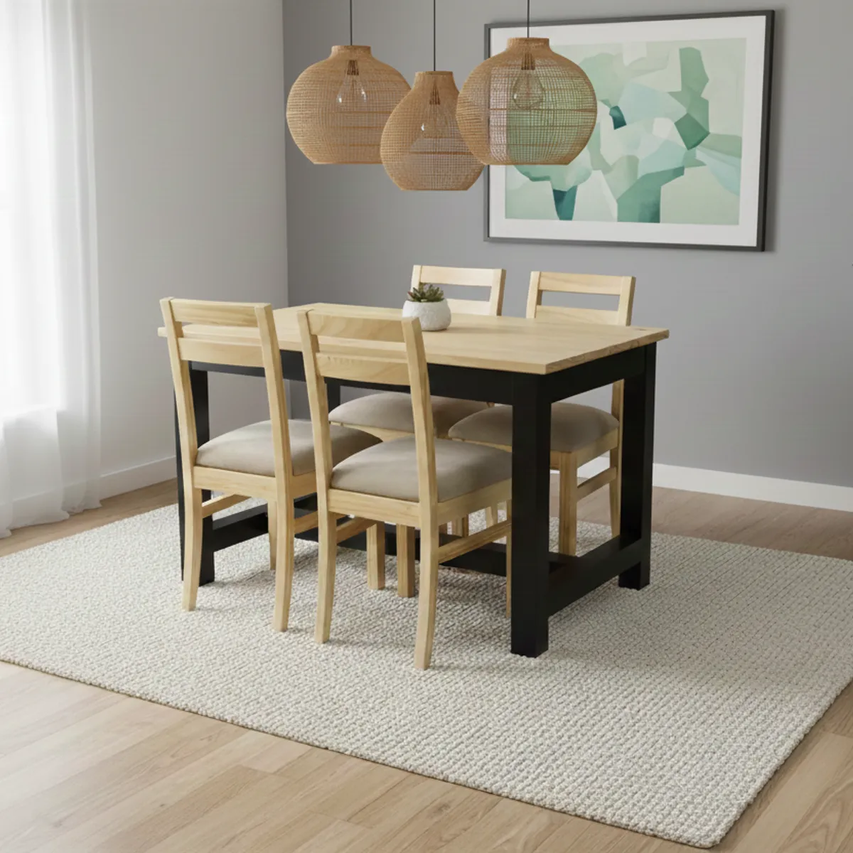 MUEBLES NATIVA - Comedor Carpintero 4 Sillas Tapiz Beige
