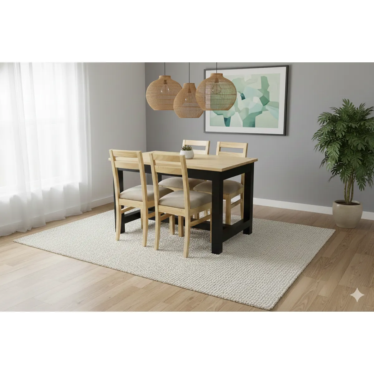 MUEBLES NATIVA - Comedor Carpintero 4 Sillas Tapiz Beige
