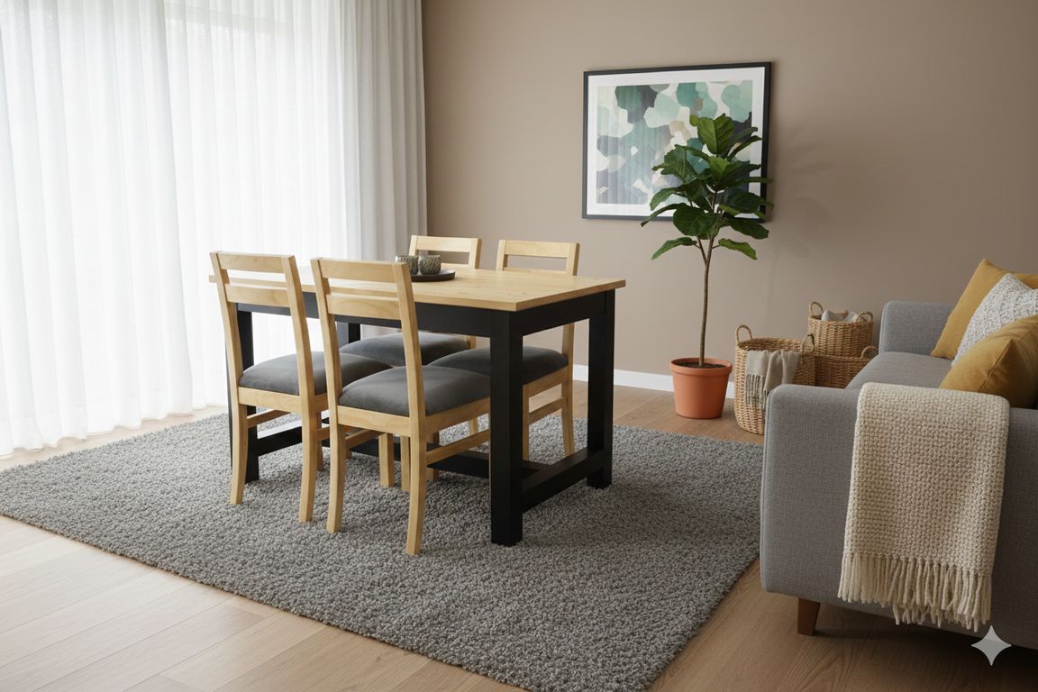 Juego de Comedor 4 Sillas Carpintero Tapiz Gris