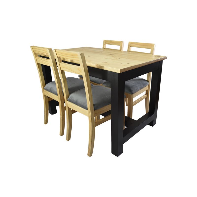 MUEBLES NATIVA - Comedor Carpintero 4 Sillas Tapiz Gris
