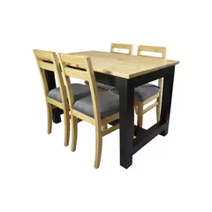 MUEBLES NATIVA - Comedor Carpintero 4 Sillas Tapiz Gris