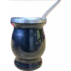 GENERICO - Anymate Mate De Acero Inoxidable Negro 200 Ml + Bombilla Metálica