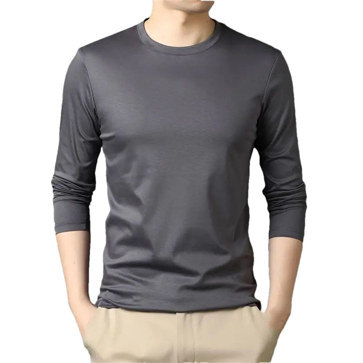 EVERSO - Camiseta para Hombre Cuello Redondo Manga Larga - Sin Polar