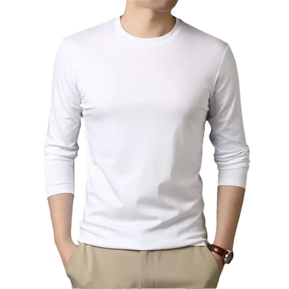 EVERSO - Camiseta para Hombre Cuello Redondo Manga Larga - Sin Polar