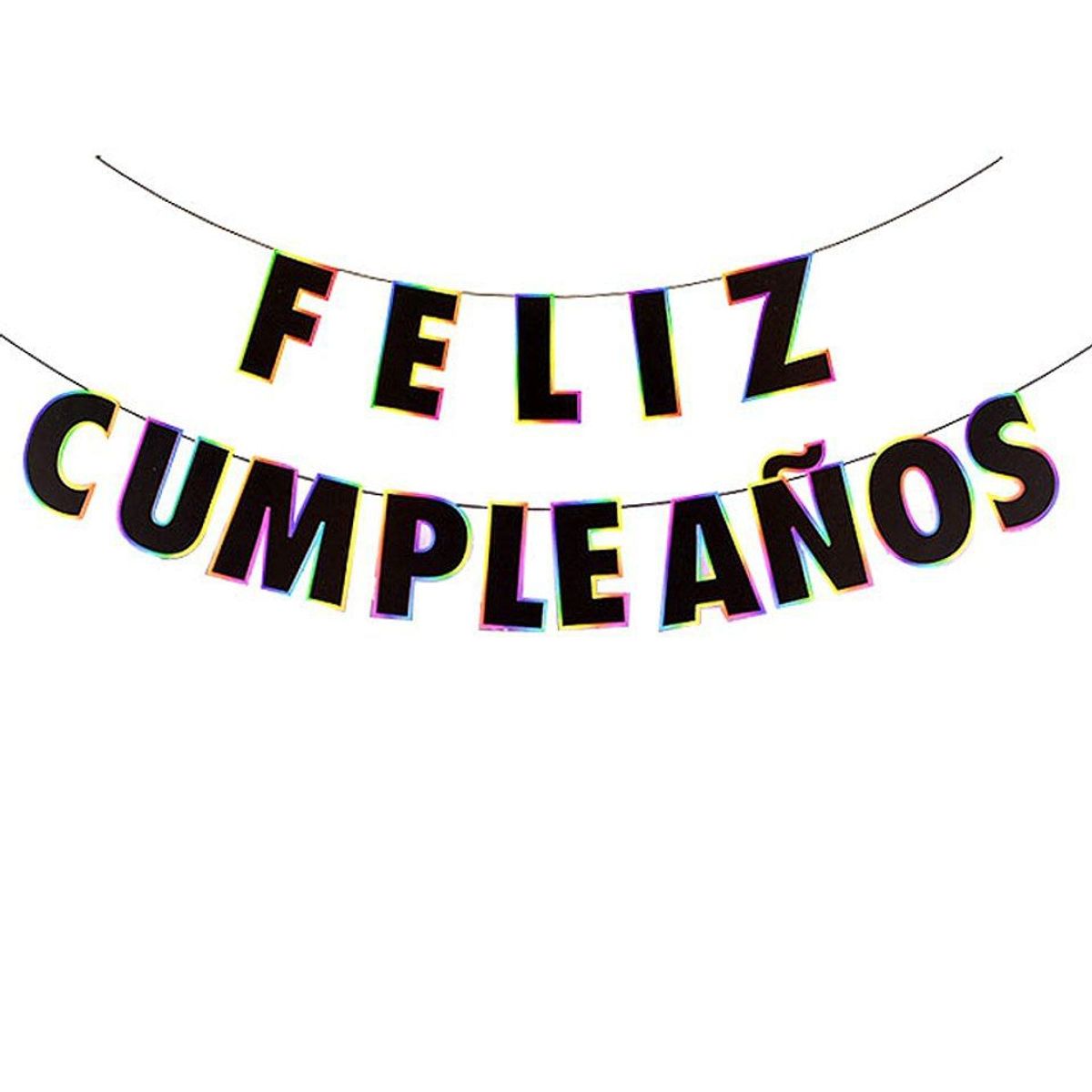 GENERICO - Guirnalda Feliz Cumpleaños Negro Con Borde De Color 5m