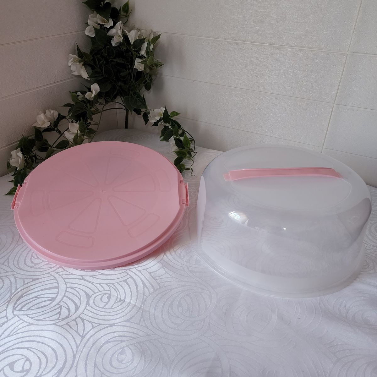 GENERICO - Porta Pasteles Portátil con Manilla + Tapa 32cm - Rosado