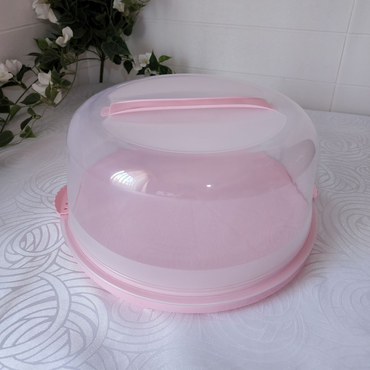 GENERICO - Porta Pasteles Portátil con Manilla + Tapa 32cm - Rosado