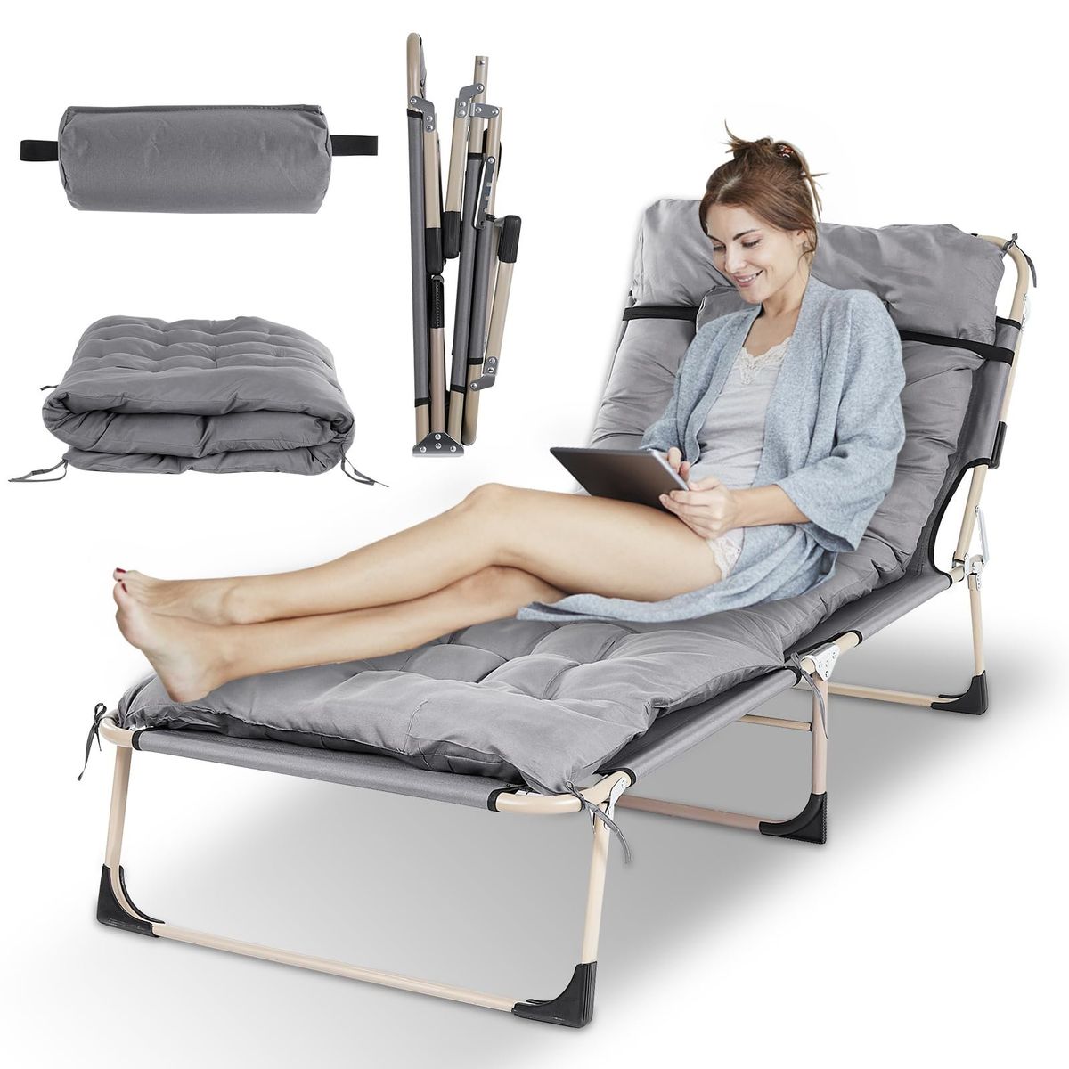 YOMYM - Cama Plegable Portátil Reforzada Con Colchón Extraíble