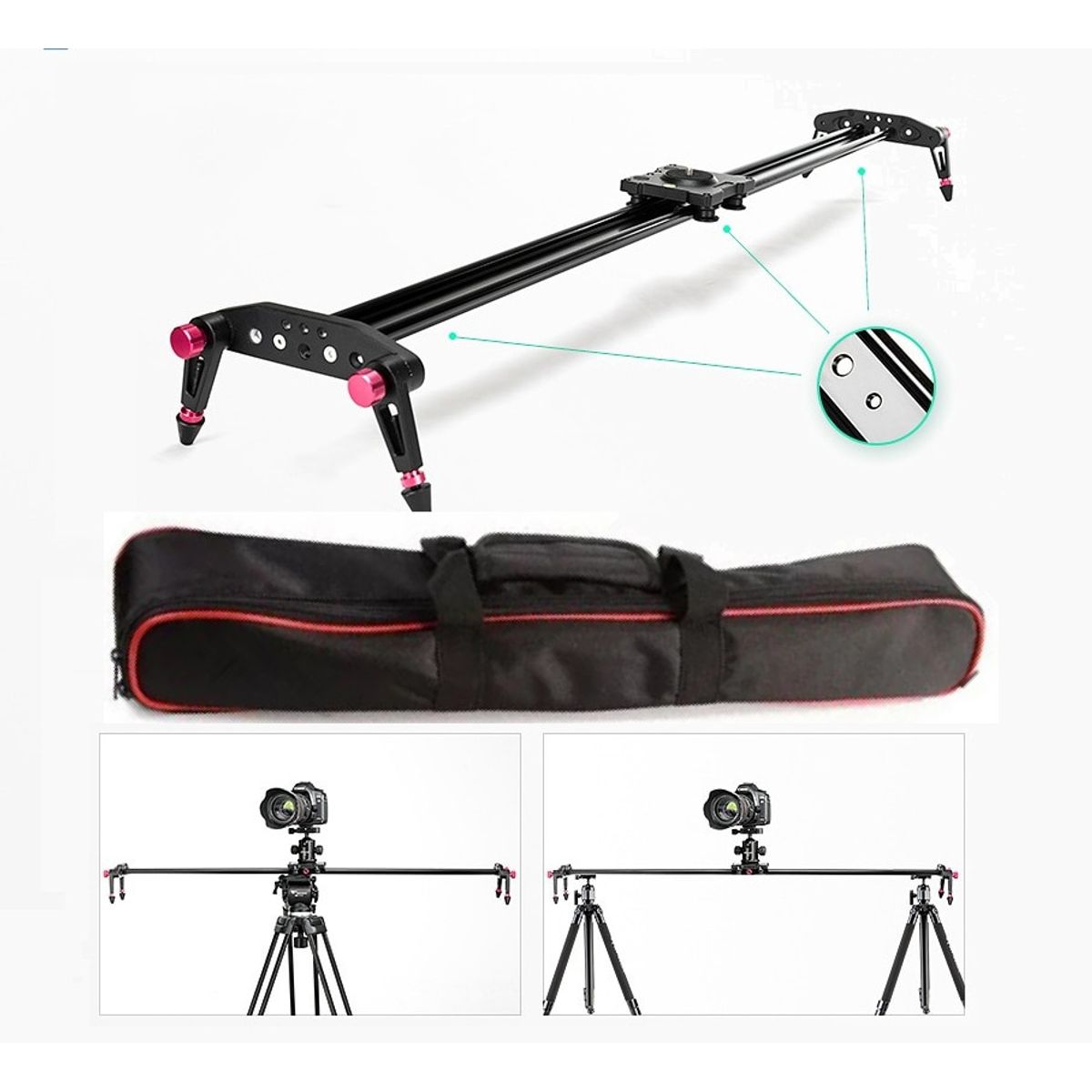 GENERICO - DOLLY SLIDER METÁLICO 60CM RIEL FOTOGRÁFICO + BOLSO