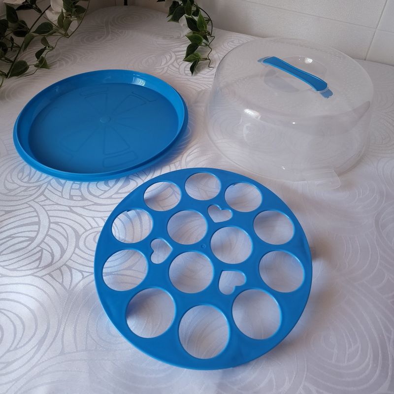 GENERICO - Porta Cupcakes Portátil con Manilla + Tapa 28cm - Azul