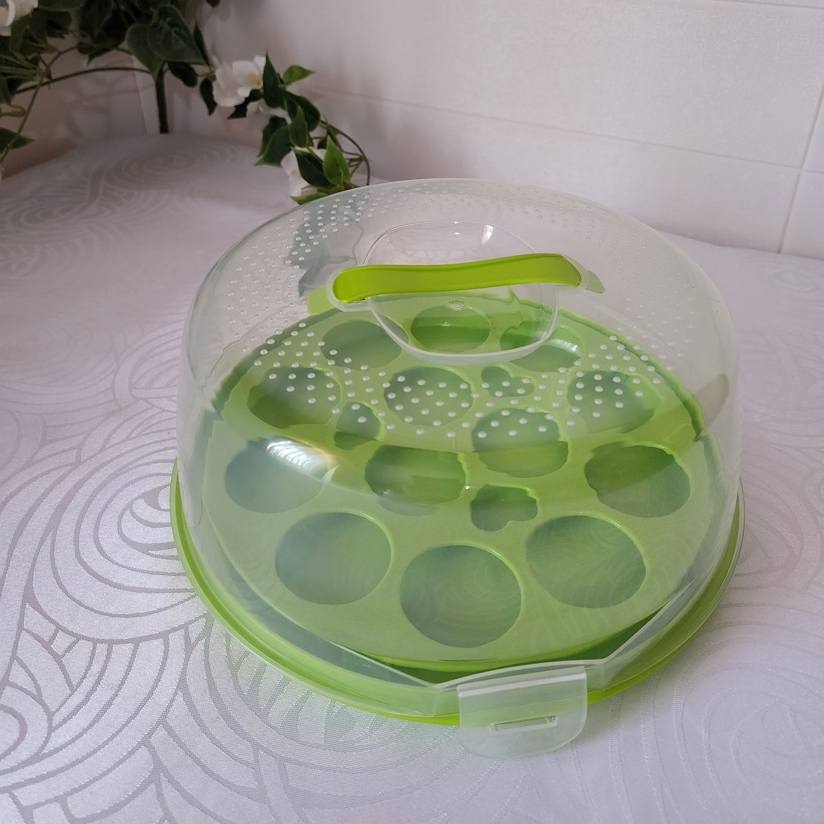 GENERICO - Porta Cupcakes Portátil con Manilla + Tapa 28cm - Verde