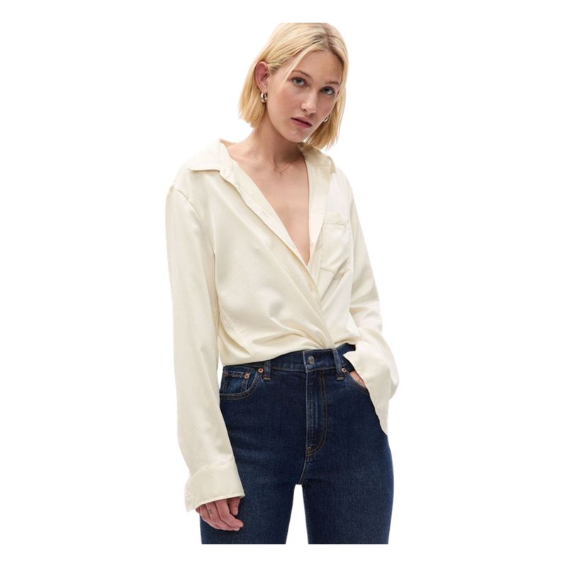 GAP - Blusa Satin Manga Larga Crema GAP