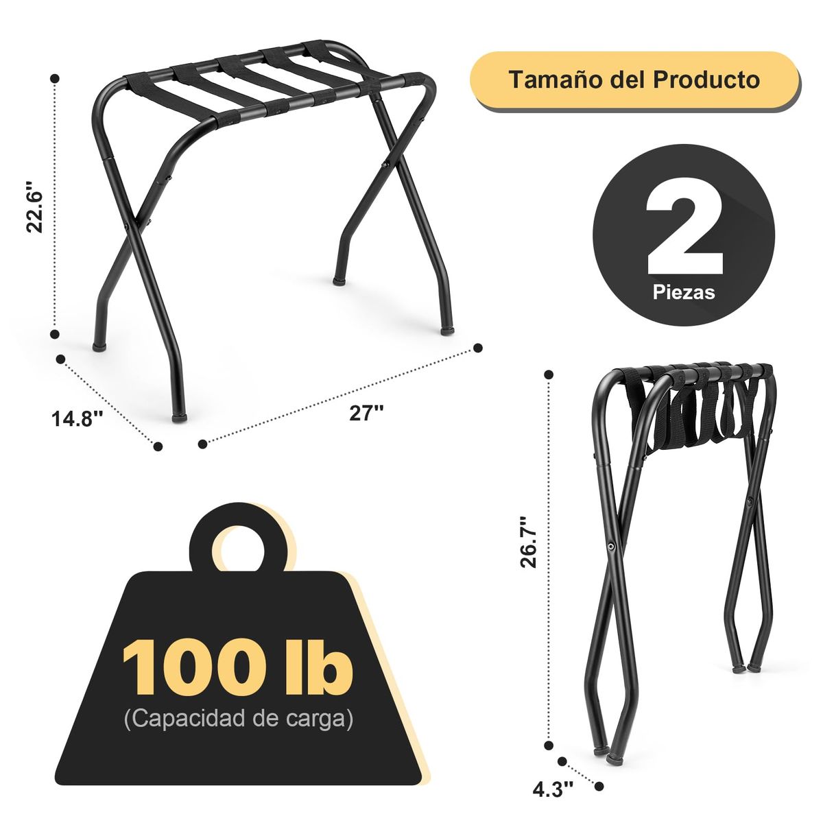 YOMYM - Juego De Reforzado Portaequipajes Plegable Portatil De 2 Piezas