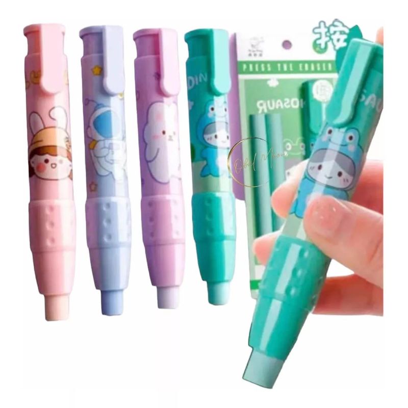 GENERICO - Goma Para Borrar Retráctil Más Dos Repuestos Diseño Kawaii