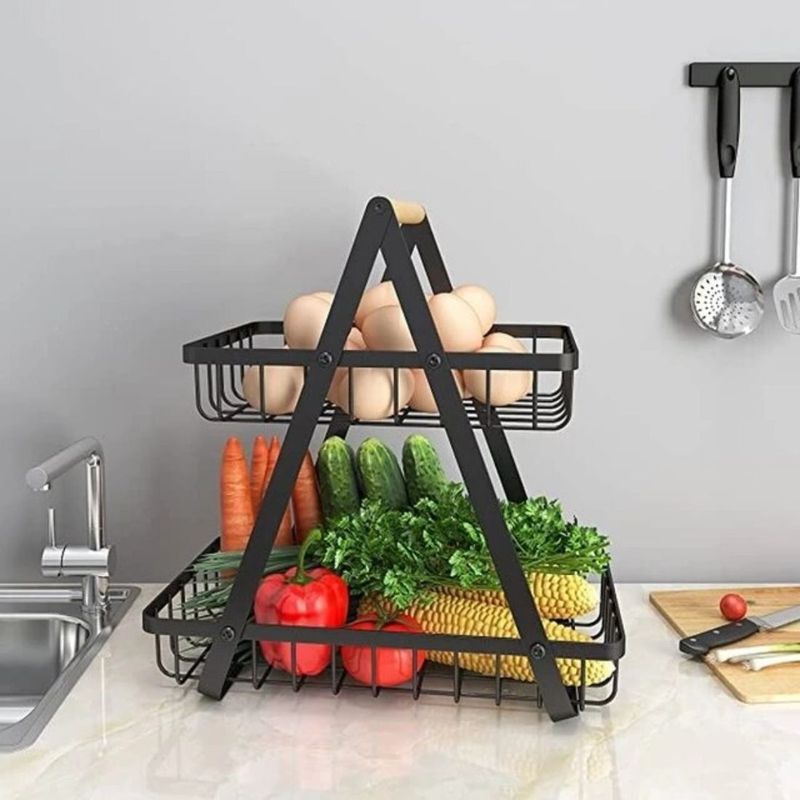 BAZUCA - Frutero Metálico 2 niveles Metal y Madera Organizador Cocina Multiuso