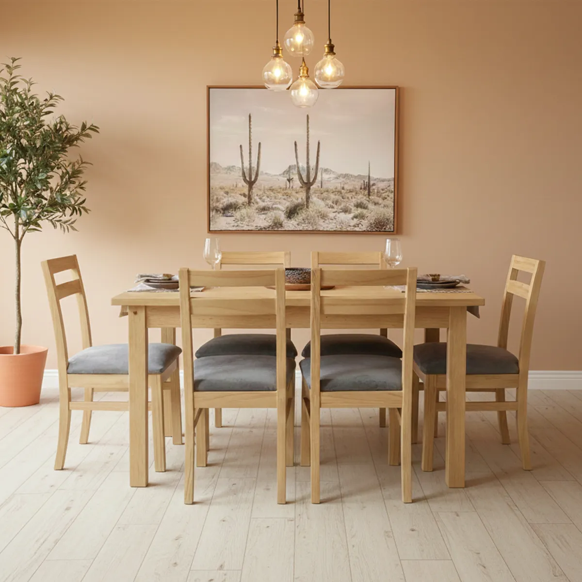 MUEBLES NATIVA - Comedor Castilla 6 Sillas Tapiz Gris