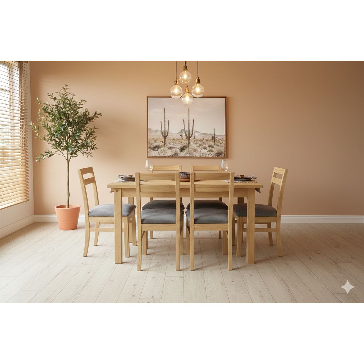 MUEBLES NATIVA - Comedor Castilla 6 Sillas Tapiz Gris