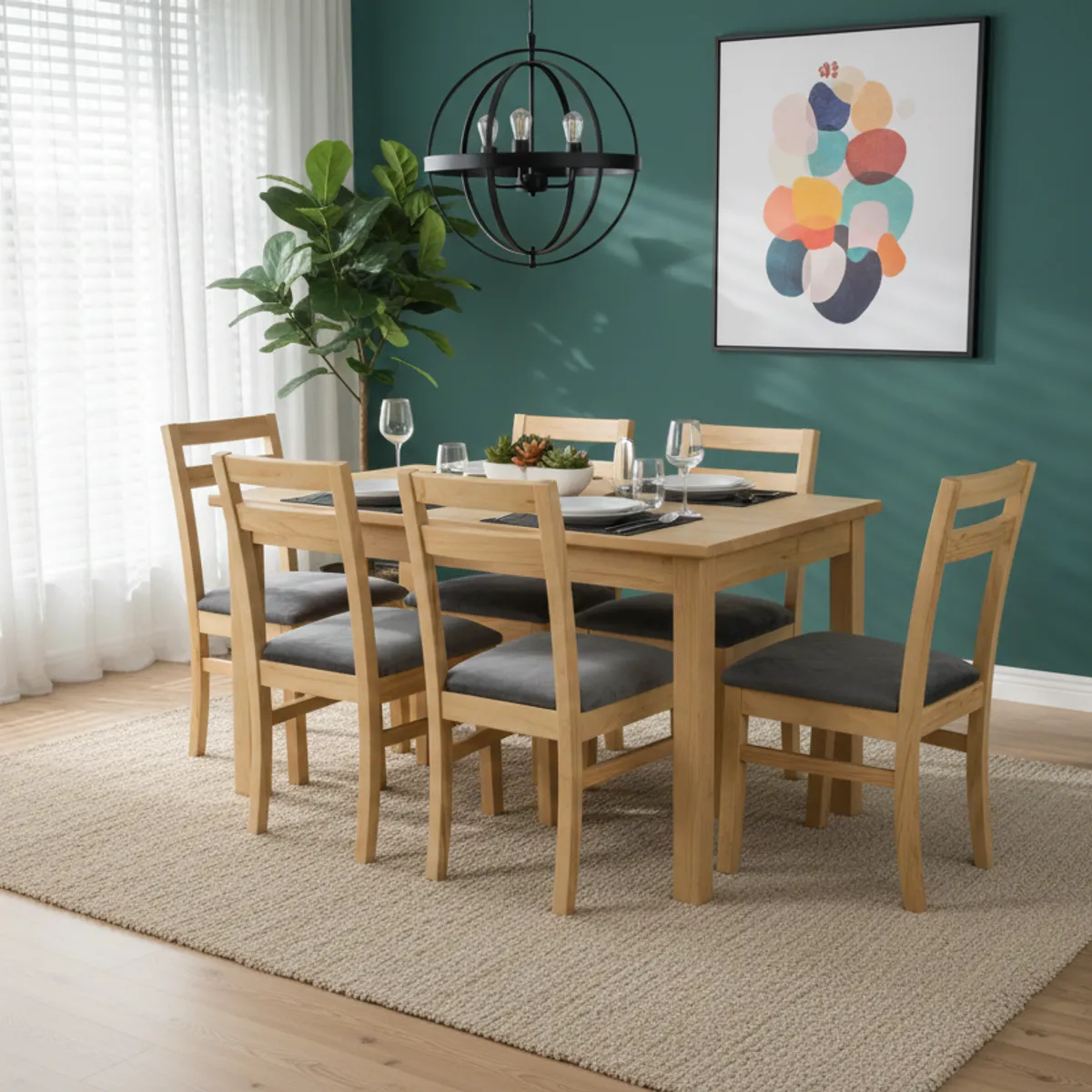 MUEBLES NATIVA - Comedor Castilla 6 Sillas Tapiz Gris