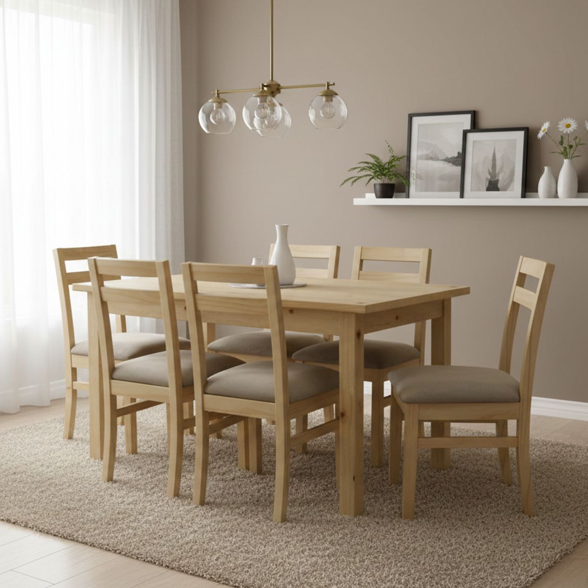 MUEBLES NATIVA - Comedor Castilla 6 Sillas Tapiz Beige