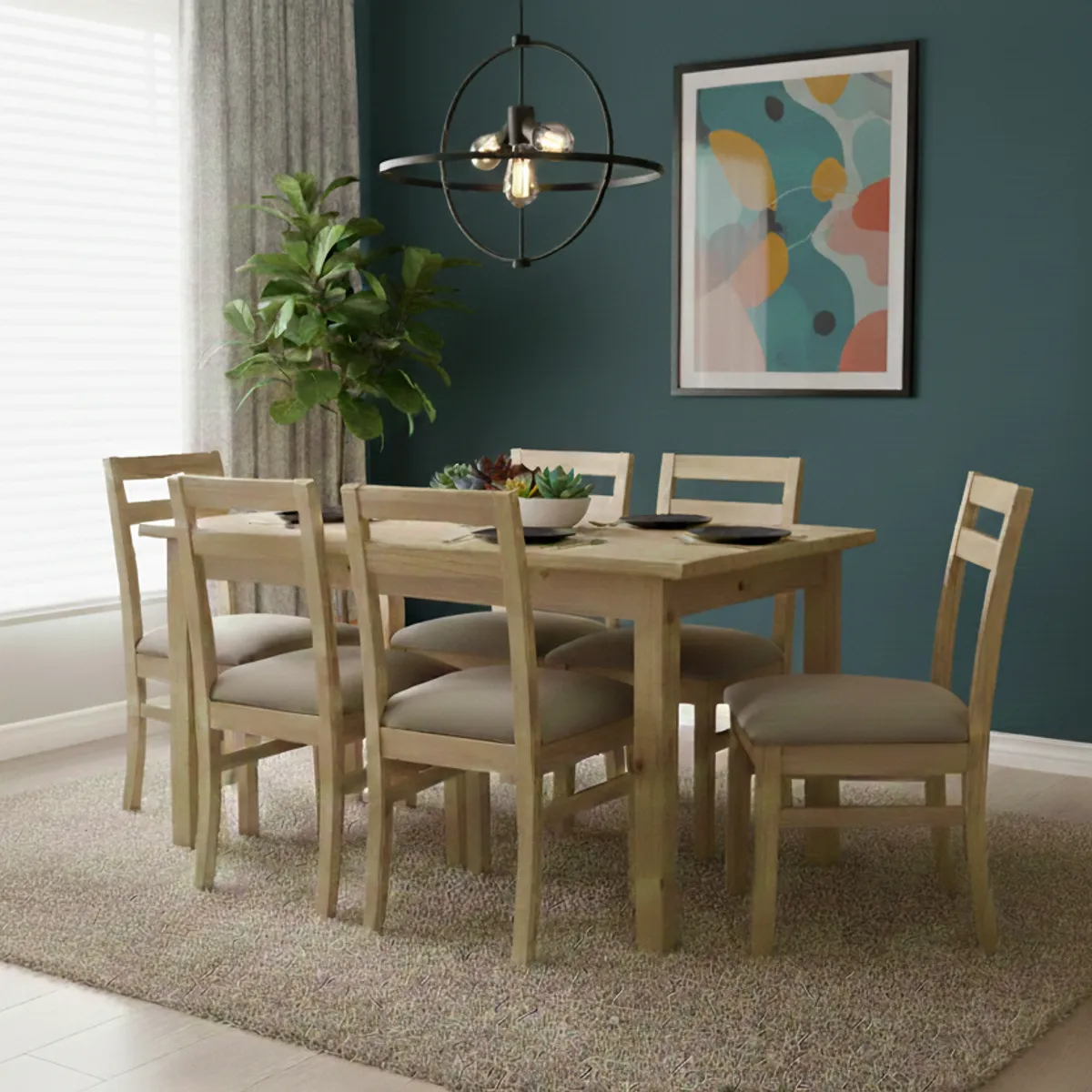 MUEBLES NATIVA - Comedor Castilla 6 Sillas Tapiz Beige