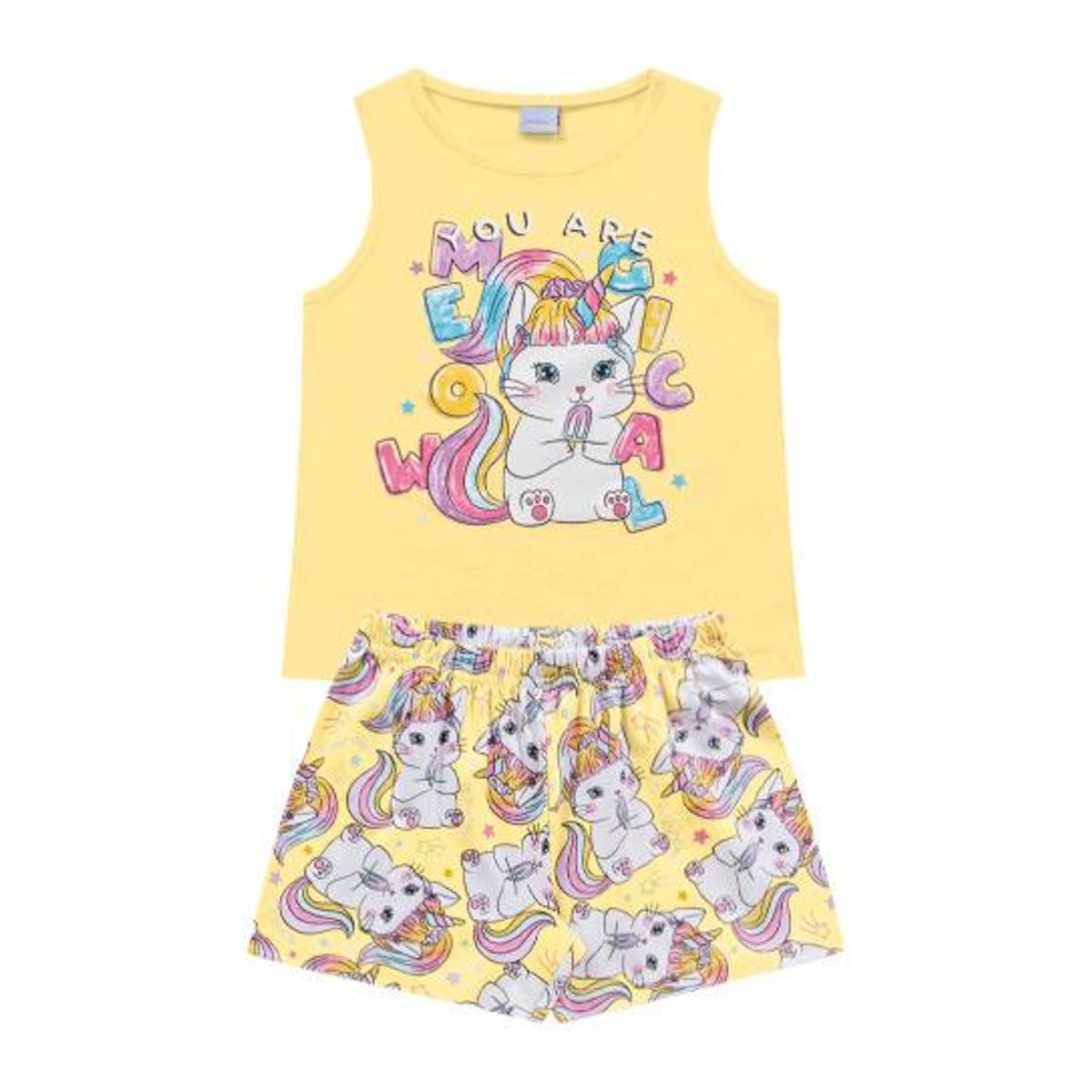 COYOTE KIDS - Pijama corto amarillo algodón gatos fotoluminiscente - Amarillo