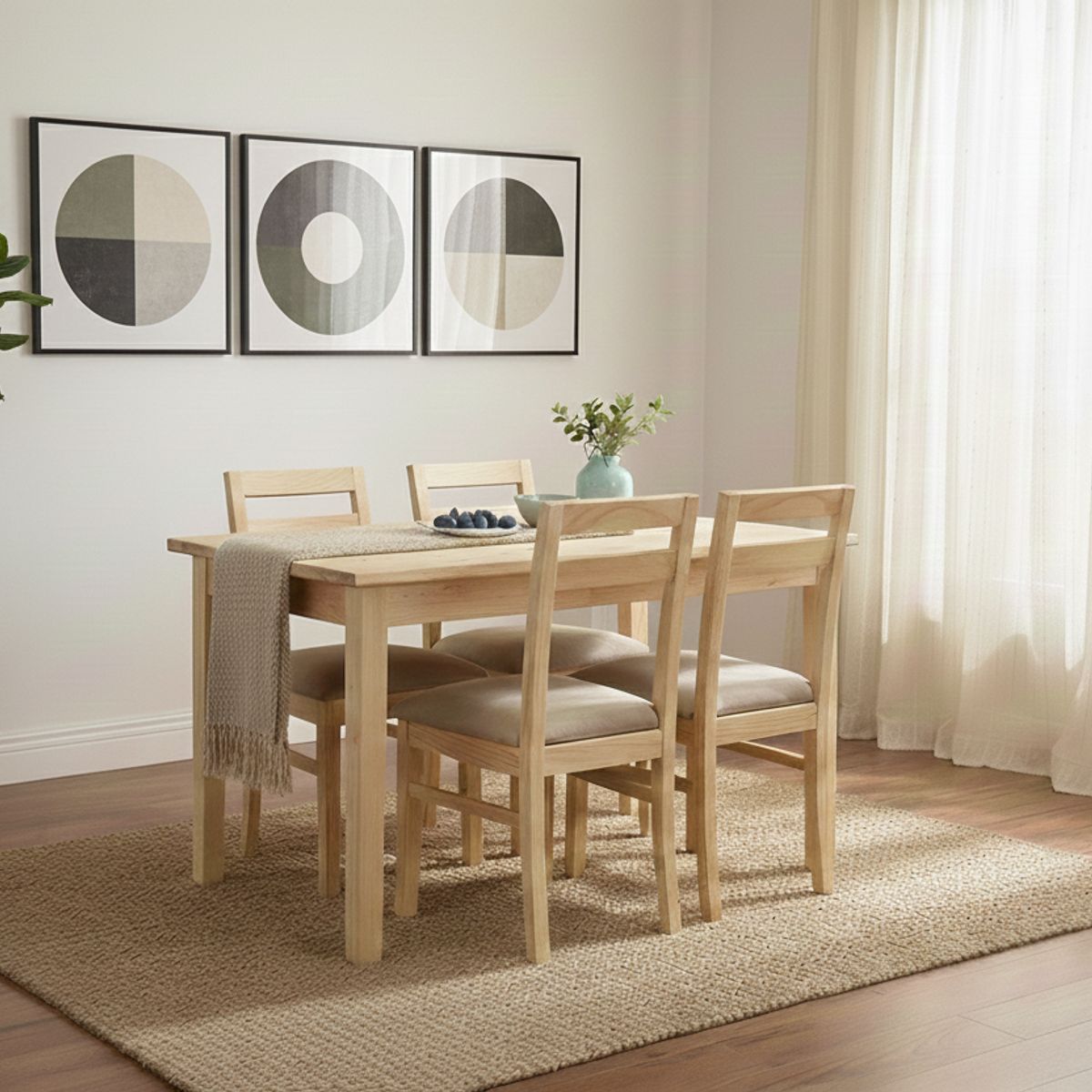 MUEBLES NATIVA - Comedor Castilla 4 Sillas Tapiz Beige