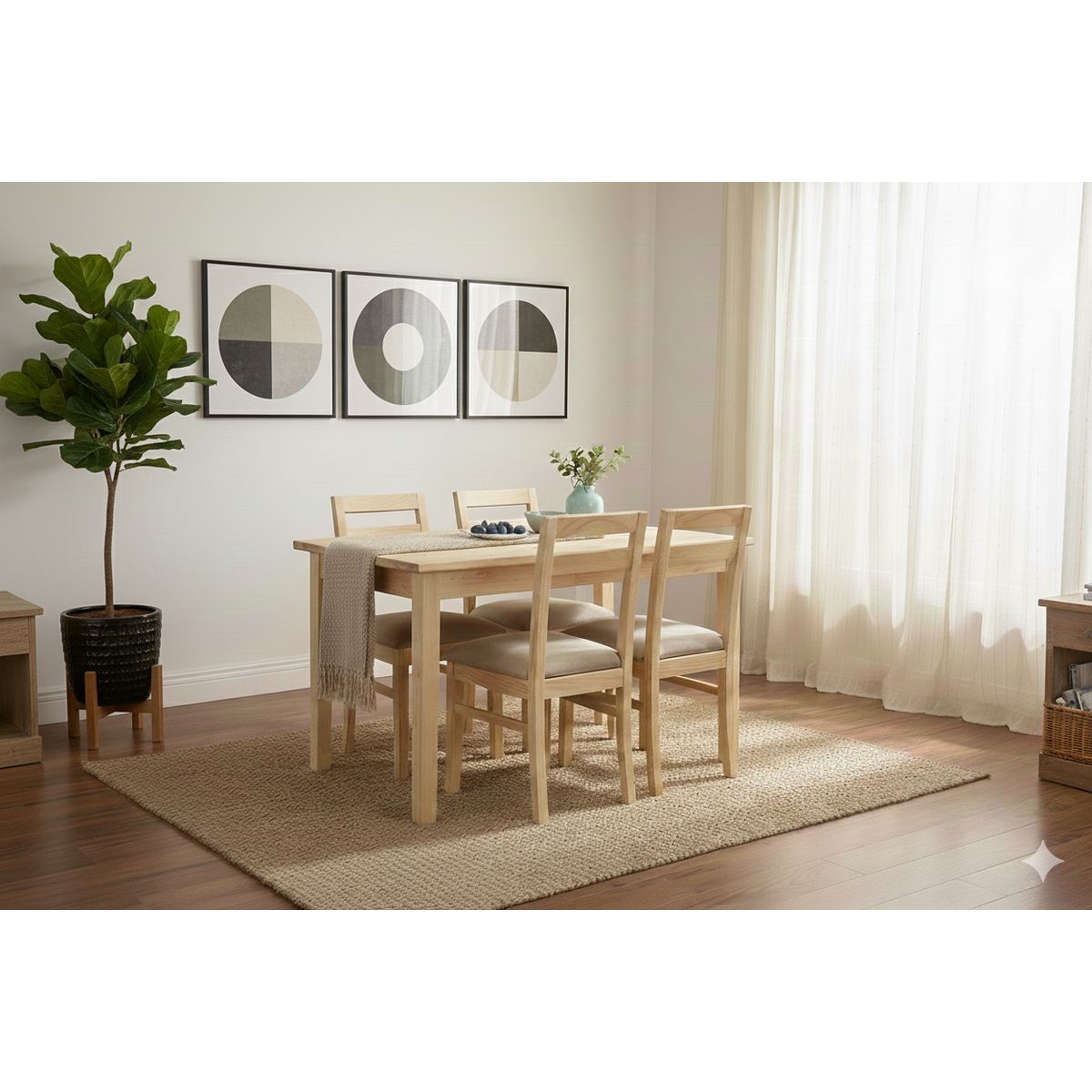 MUEBLES NATIVA - Comedor Castilla 4 Sillas Tapiz Beige